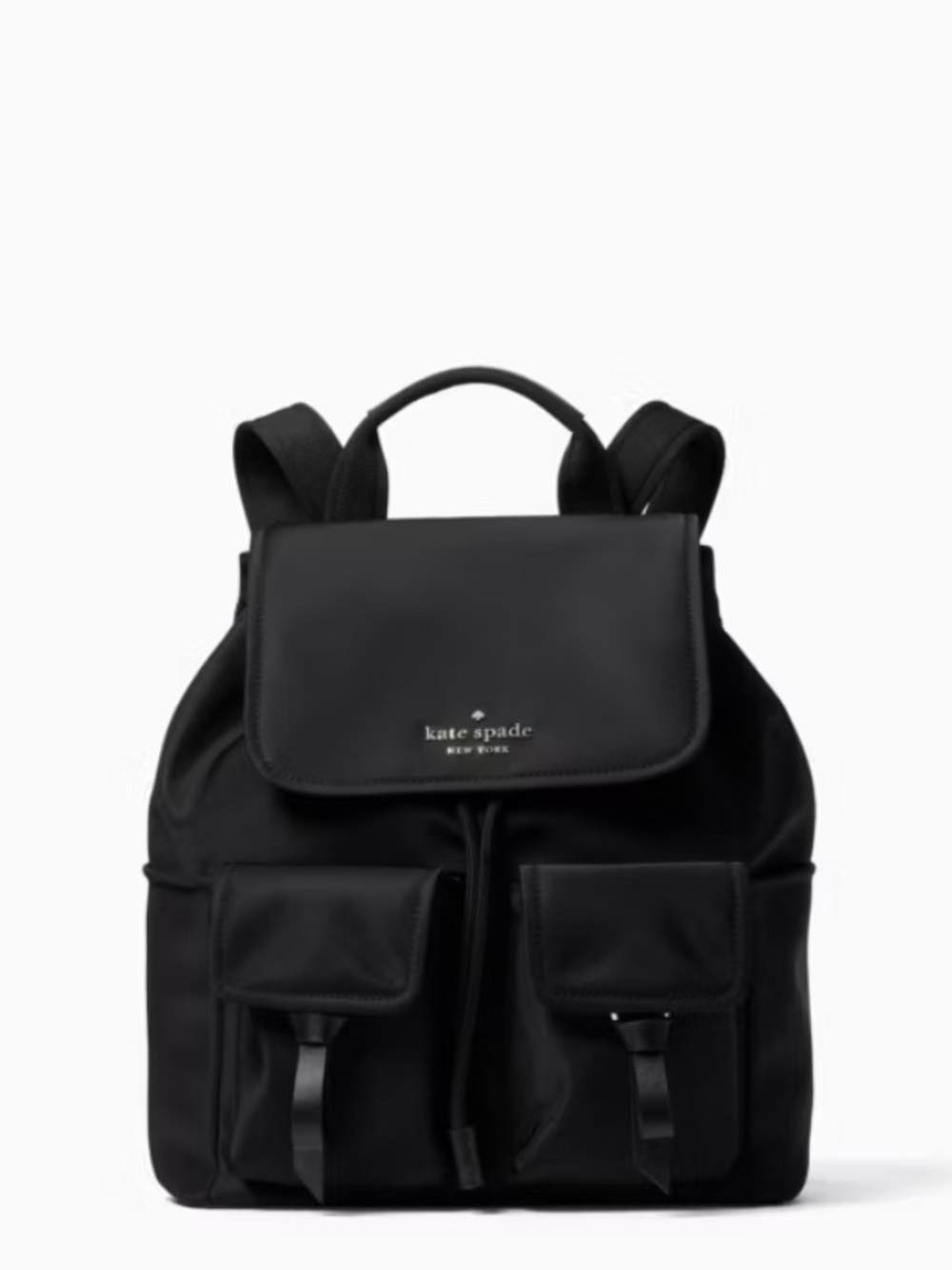 kate spade Black Nylon Flap Backpack with Front Pockets